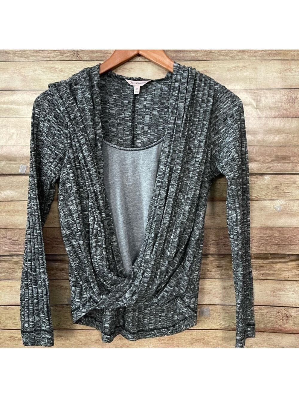 Juicy Couture Hoodie Womens Gray Long Sleeve Twist Surplice Casual Hooded XS